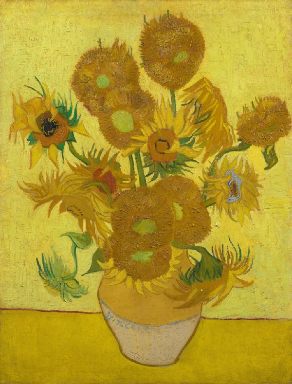 A painting of sunflower in a vase