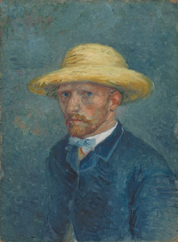 A painting of Vincent van Gogh wearing a hat